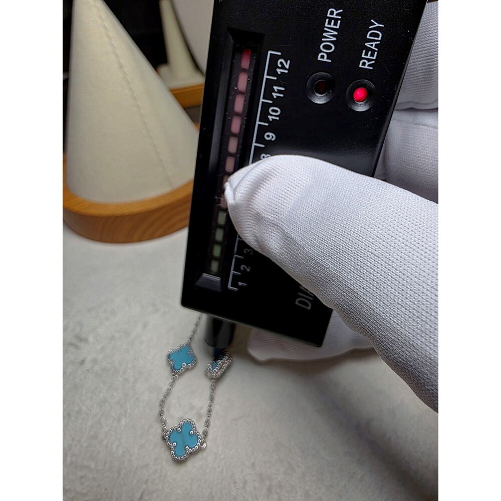 7-8" Turquoise & Moissanite Alternating Clover Bracelet Gold over Silver - Picture 5 of 5